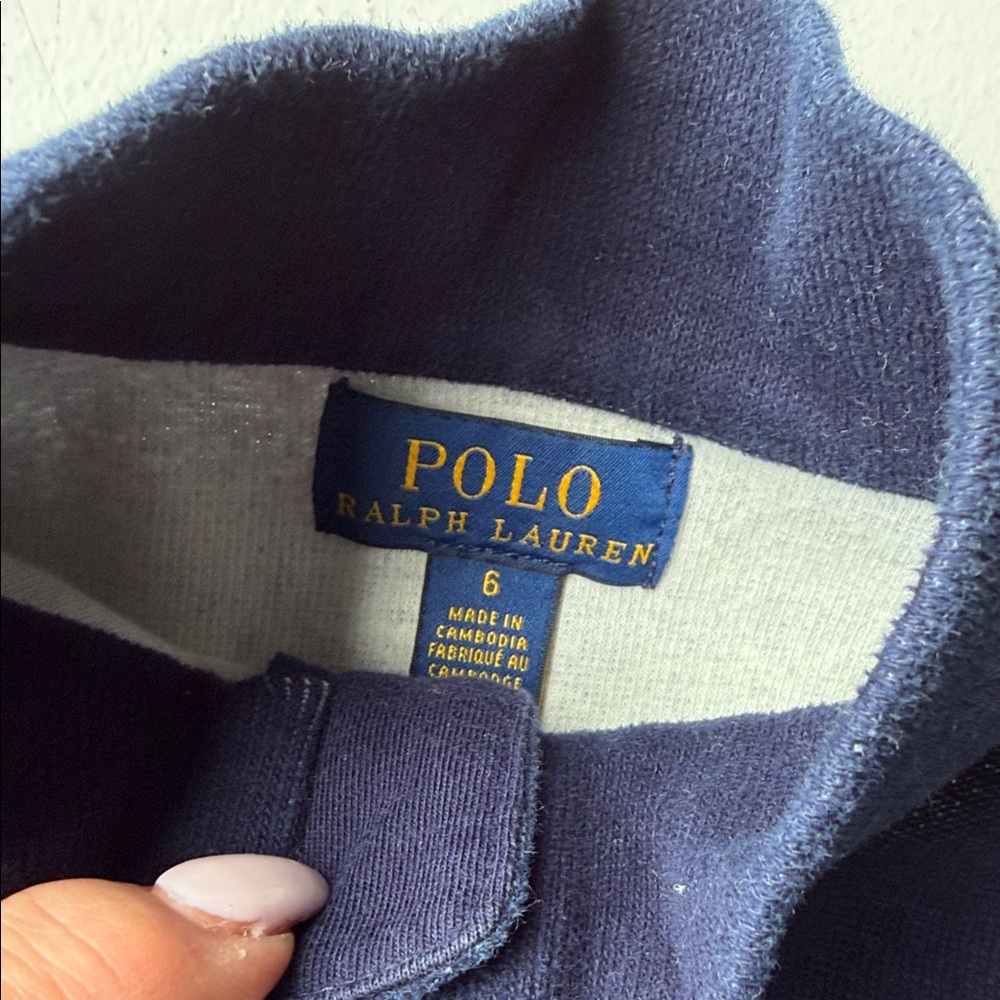 Boys Size 6 Polo by Ralph Lauren Navy and Cream Half-Zip Nordic Sweater - Picture 3 of 4
